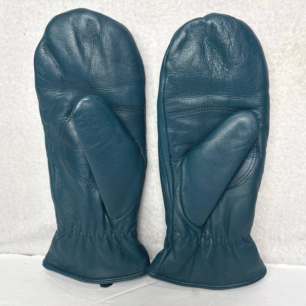 Leather Mittens with glove style insulation. Women’s Size Medium Blue